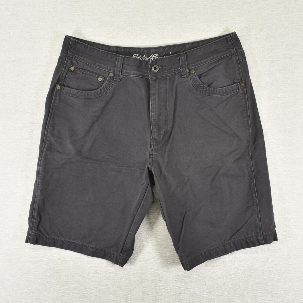 Eddie Bauer Rugged Canvas Shorts Mens 34 Dark Gray Outdoor Hiking Flat Front